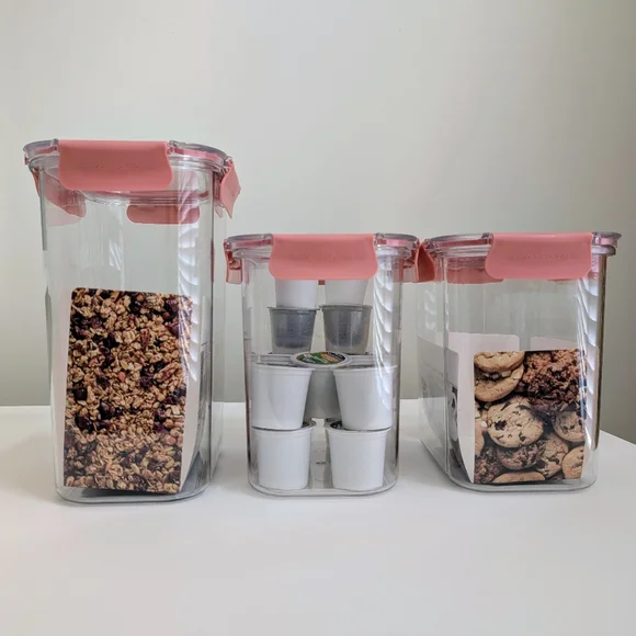 NEW Set 3 TAHARI Large Clear Food Storage Container Stackable BPA Free Snap Pink - Picture 4 of 14